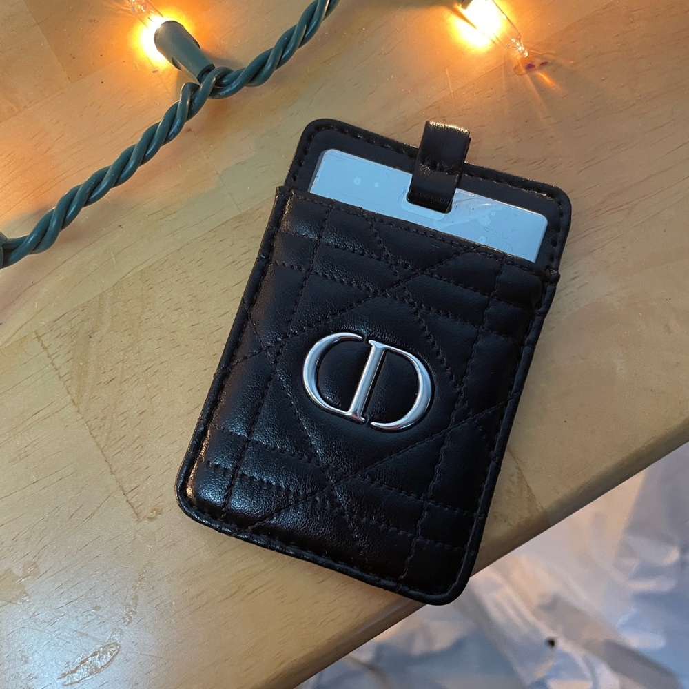 Christian Dior Black Leather pocket Mirror and Card Holder